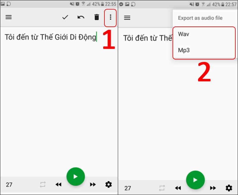 Chọn biểu tượng ba chấm dọc bên góc phải màn hình > Chọn loại file cần xuất.